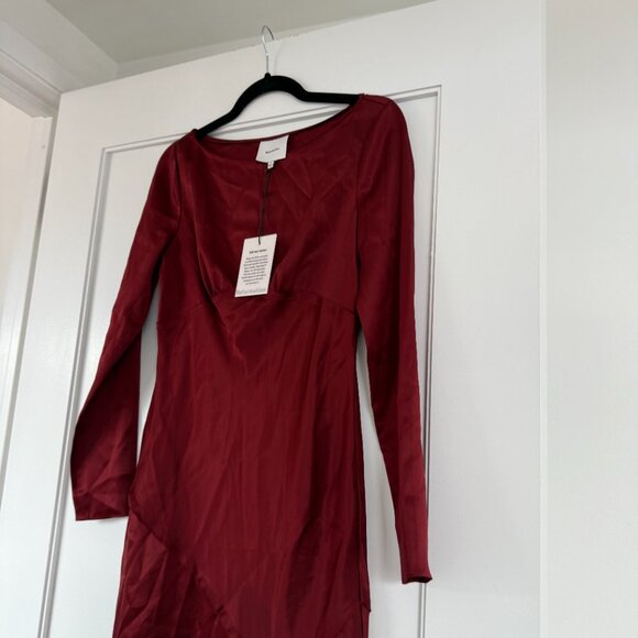 NWT Reformation Naila Satin Dress In Chianti Sz Small Slim Fit Thigh High Slit - Picture 3 of 8